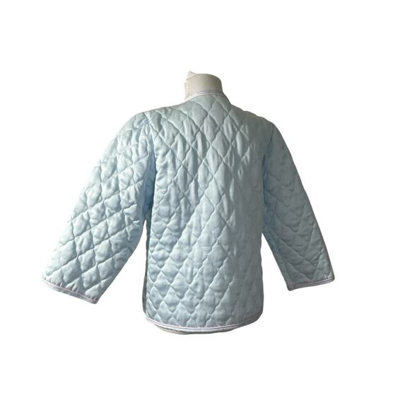 Vintage 1980s Appel Satin Nylon Blue Quilted Bed Jacket Robe S - Picture 3 of 7